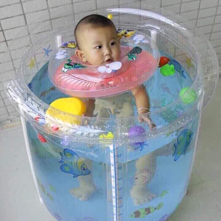 Bể Bơi Tròn Thành Cao Cho Bé Sơ Sinh Tập Bơi Kèm Phao Cổ, Đồ Bơm kích thước 80x80cm Dolphin