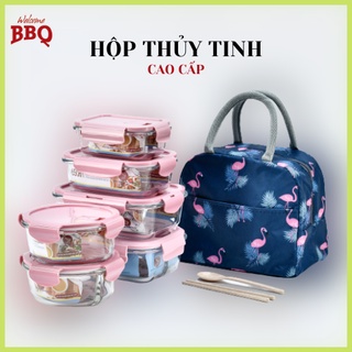 Hộp đựng cơm thủy tinh HCN cao cấp CHIA NGĂN Bộ hộp cơm văn phòng(bán buôn - bán lẻ)