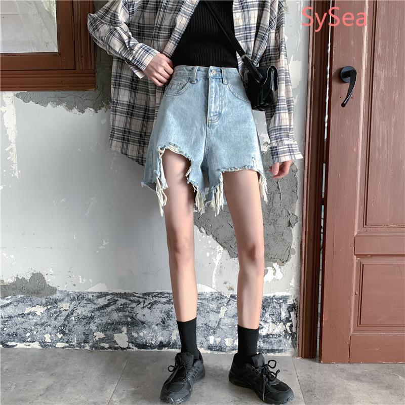 Quần Sọt Denim Lưng Cao Dáng Rộng Có Size Lớn
