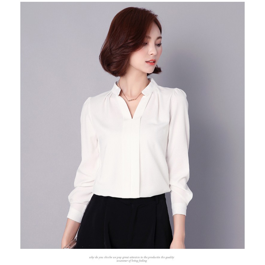 {Hàng sẵn} Sơ mi nữ công sở mẫu mới, Áo nữ cổ V form rộng đủ size