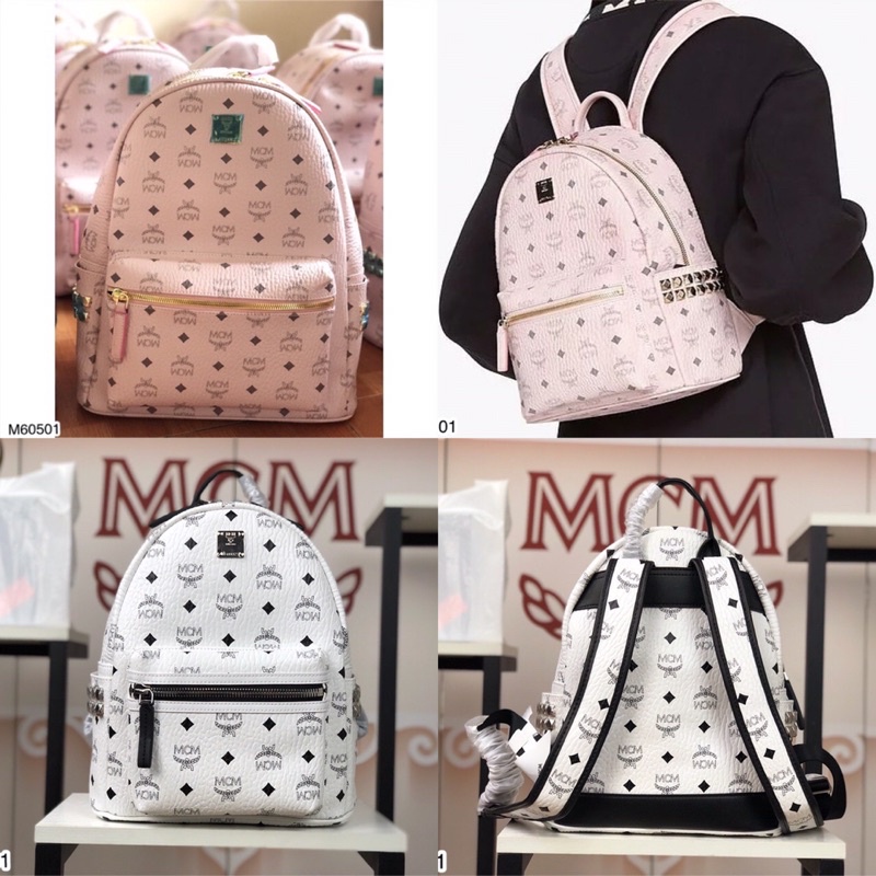 Balo Nữ M.CM Chất Da Pu 2 màu Hồng, Trắng Cao Cấp