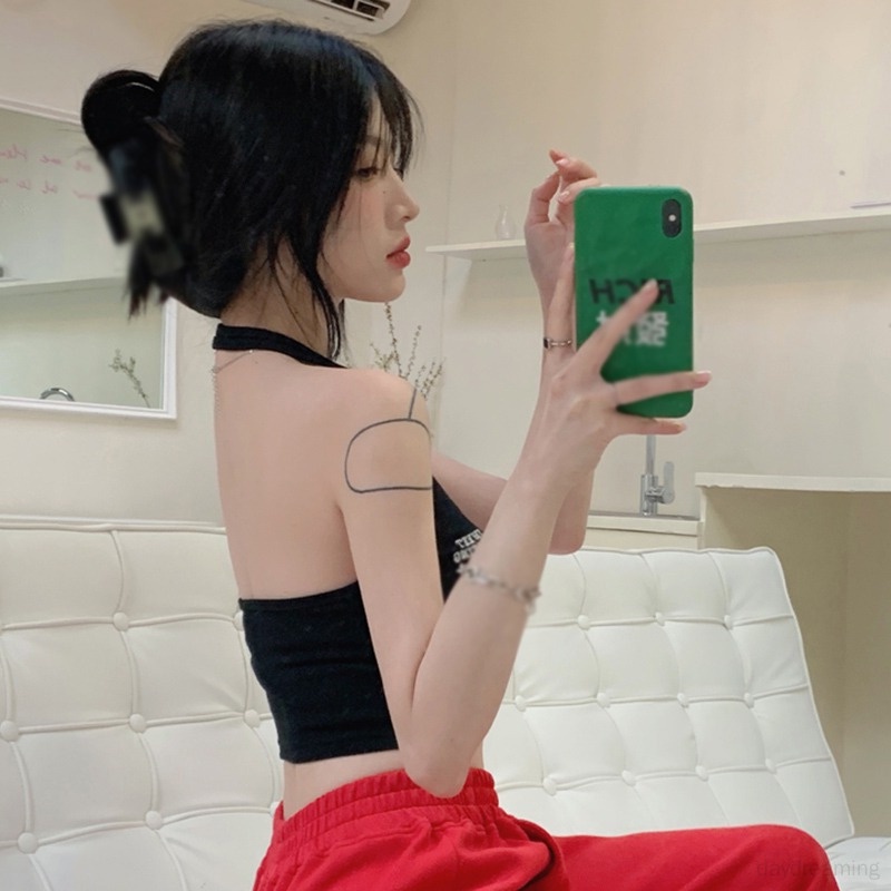 Áo Croptop Hai Dây Dáng Ôm In Chữ Phong Cách Hàn Quốc Thời Trang Cho Nữ
