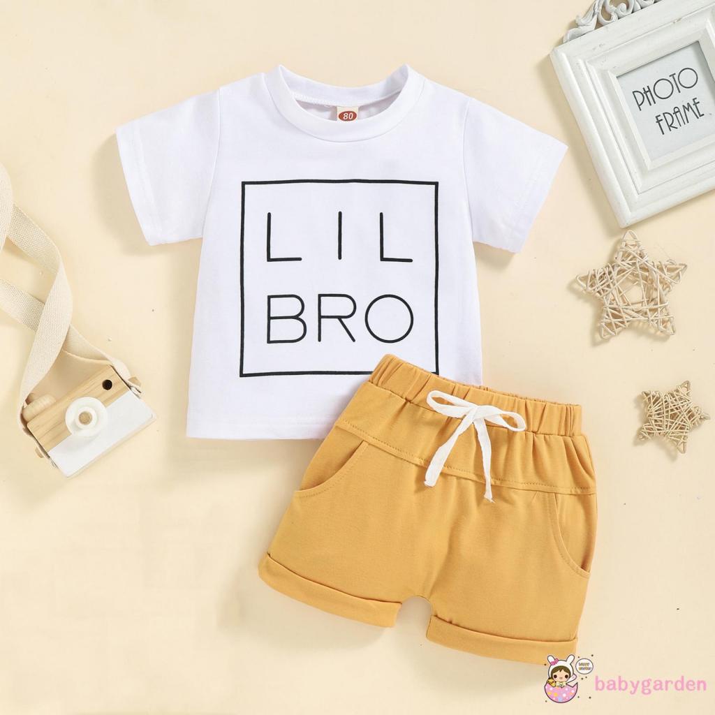 Set Đồ Mùa Hè Gồm Áo Thun Tay Ngắn Cổ Tròn In Chữ/Quần Short Cho Bé Trai 6 Tháng - 3 Tuổi