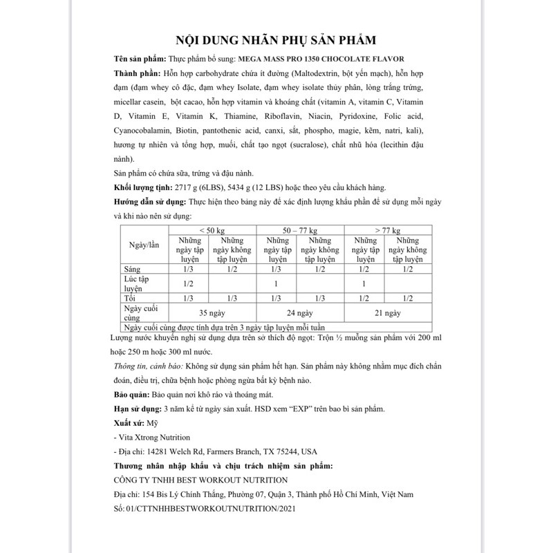 Sữa Tăng Cân Mega Mass Vxtrong ) - Bổ Sung Calo Giúp Tăng Cân, Tăng Cơ Hiệu Quả