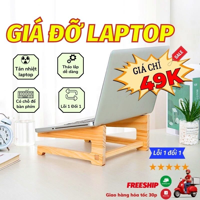 Giá Đỡ Laptop Chất Liệu Bằng Gỗ Cao Cấp Tản Nhiệt Tự Nhiên Titan.st