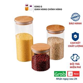 Hũ, Lọ Đựng Thực Phẩm KING G - Hũ Thủy Tinh , Lọ Thủy Tinh Hình Trụ Nắp Gỗ Cao Cấp Đa Dạng Dung Tích -   LTG01