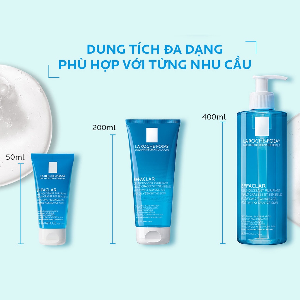 Sữa Rửa Mặt Tạo Bọt Làm Sạch Dành Cho Da Dầu Nhạy Cảm La Roche-Posay Effaclar Purifying Foaming Gel 50ml-200ml-400ml