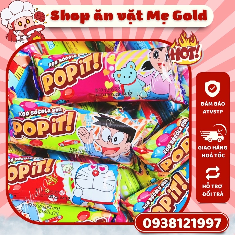 Kẹo socola sữa viên sắc màu Pop it Doraemon