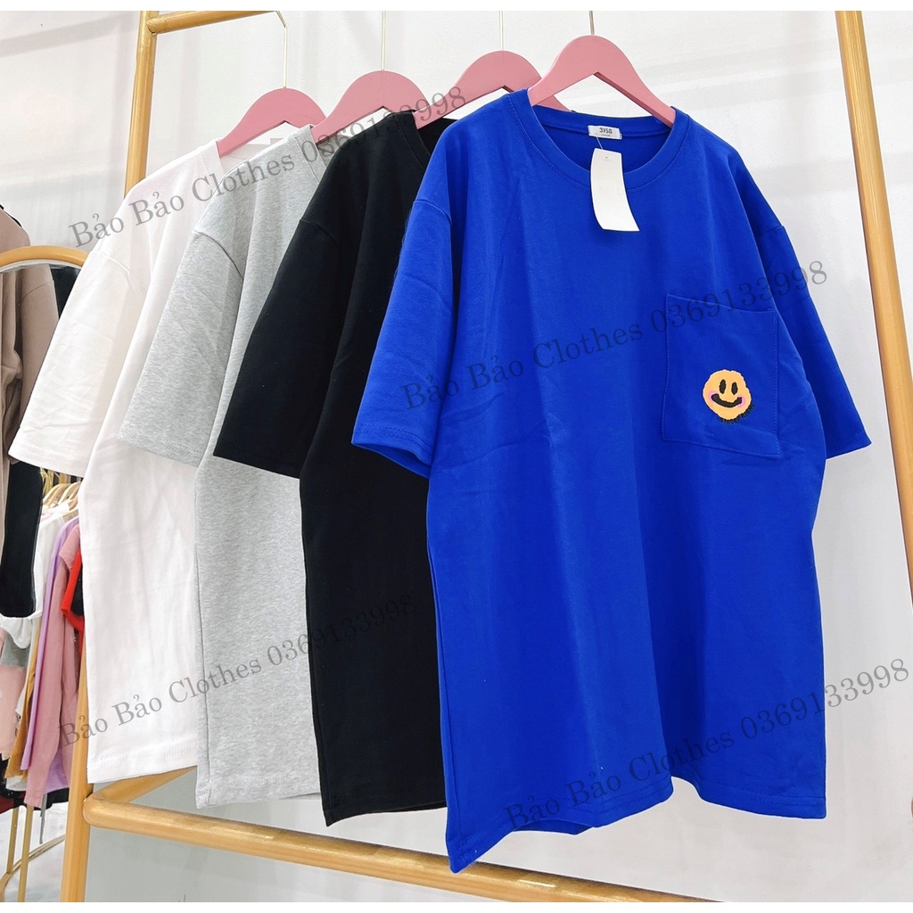 Áo Thun Nam Nữ Hàn Quốc Mặt Cười Túi Ngực Vải Dày Mịn Thoáng Mát Thiết Kế Thời Trang Kiểu Dáng Năng Động Trẻ Trung