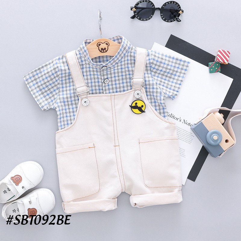 Set yếm trẻ em, set yếm cho bé họa tiết caro cho bé từ 6 tháng - 3 tuổi SBT092