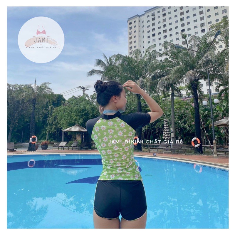 [Mã WASKT410K giảm 10K đơn 50K] Đồ bơi nữ kín đáo tay ngắn hoa cúc xanh quần đùi đồ bơi học sinh - atd38 | BigBuy360 - bigbuy360.vn