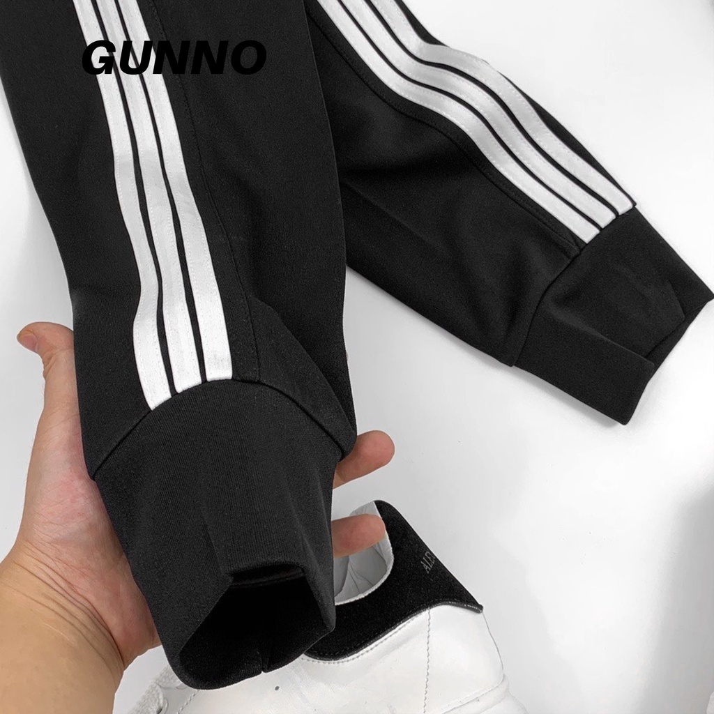 Quần Thể Thao Nam Ba Sọc Nỉ Dày Dặn GUNNO Nam Thu Đông Co Giãn Ống Suông ,Ống Bo