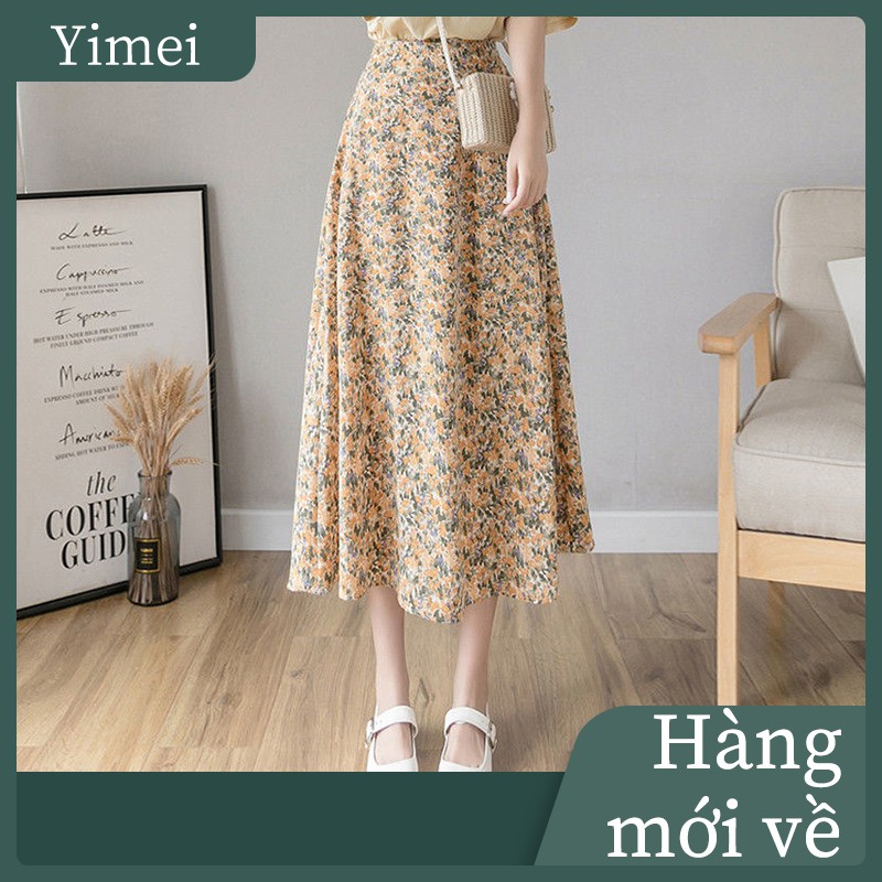 ⭐0412⭐Korea high waist floral skirt and summer chiffon A-line long skirt
