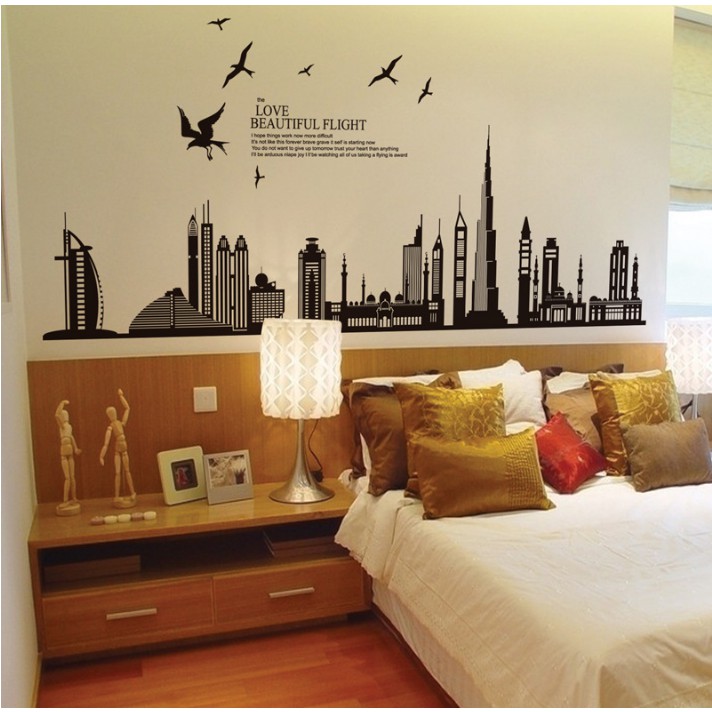 Decal trang trí tường Thành Phố đen có chữ