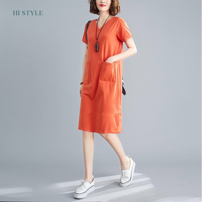 Váy Suông Nữ trơn đầm ngắn tay Nữ HI STYLE 2021 chất liệu cotton  đẹp có Size lớn to phù hợp với cả bà bầu