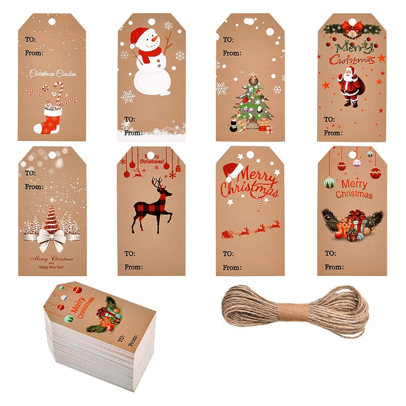 Set 100 thẻ tag bằng giấy kraft kèm dây treo treo cây thông trang trí lễ giáng sinh diy