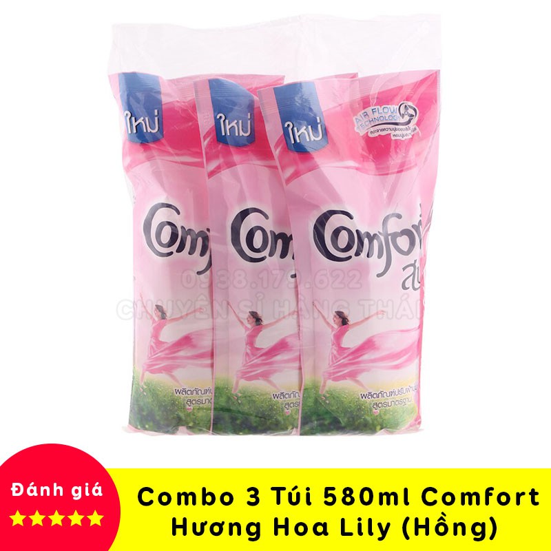 【ƯU ĐÃI】Combo 3 Túi Nước Xả Vải Comfort Thái Lan 580ml (Được Chọn Màu)