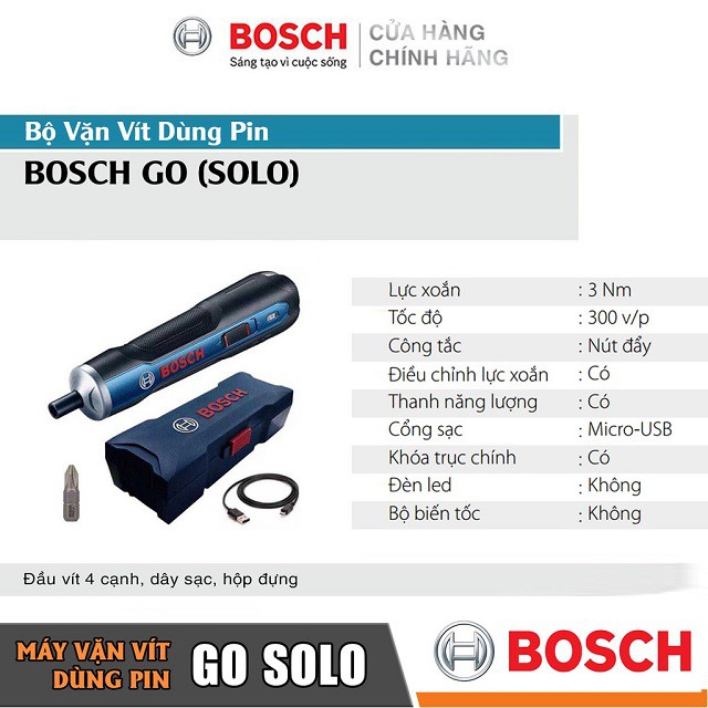 [CHÍNH HÃNG] Máy Vặn Vít Dùng Pin Bosch GO Solo (3.5V-1.5AH), Giá Đại Lý Cấp 1, Bảo Hành Tại Các TTBH Toàn Q