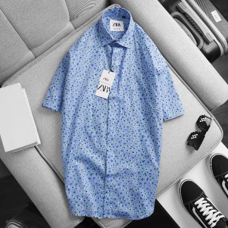 Áo sơ mi hoa nam ngắn tay cotton kate HỌA tiết hoa văn trẻ trung thoáng