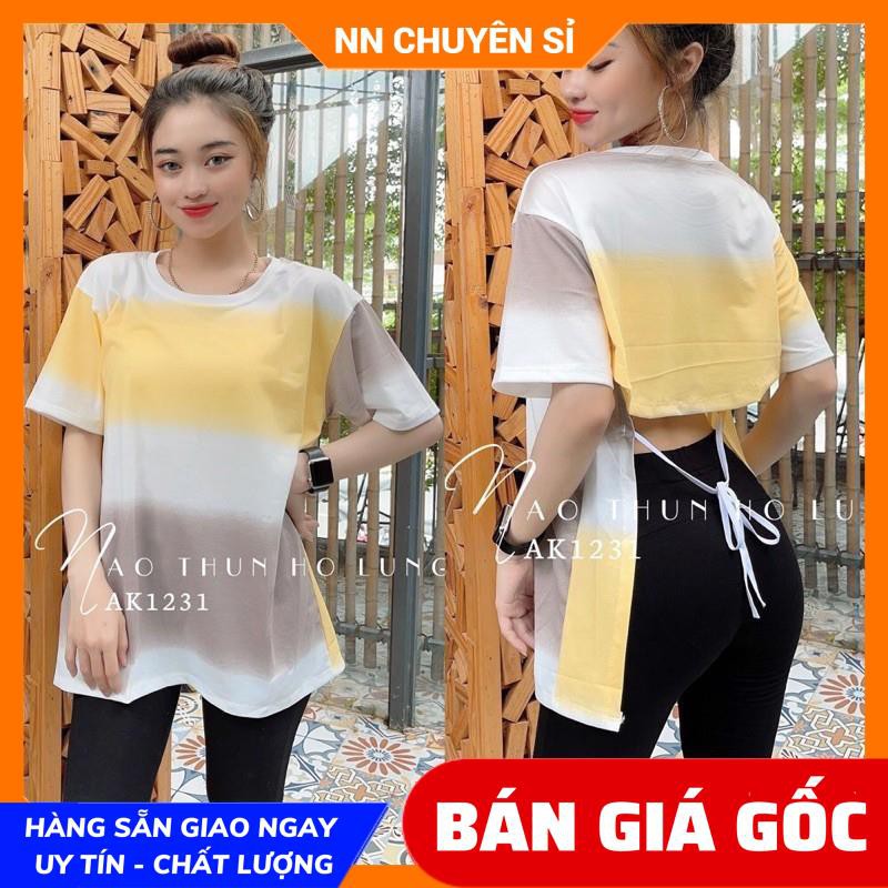 ÁO HỞ LƯNG PHOM RỘNG 3/4 CỘT DÂY NƠ SAU LƯNG ⚡ẢNH TỰ CHỤP⚡ ÁO LOANG MÀU ⚡ ÁO BÒ SỮA ⚡ ÁO CỘT DÂY ⚡ ÁO THUN PHOM RỘNG