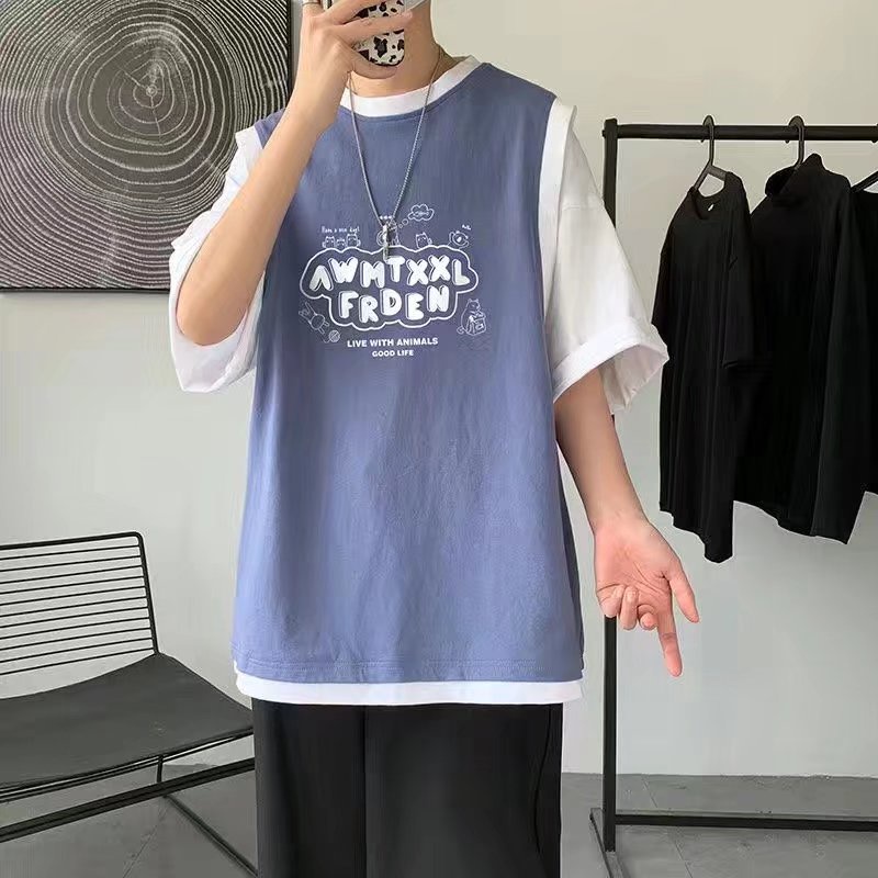 Áo Thun Tay Ngắn Giả Hai Lớp Form Rộng M-5XL Thời Trang Mùa Hè Cho Nam Và Nữ