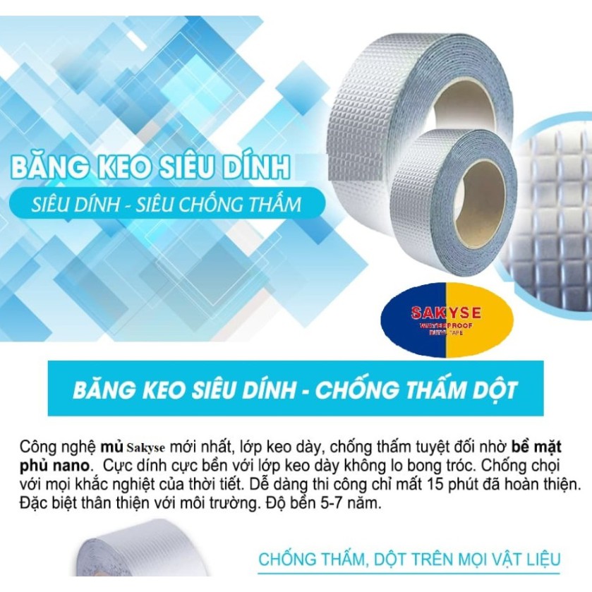 Băng Keo Chống Thấm Dột Cao Cấp Công Nghệ Nhật Bản - Khổ 20cmx5m - Băng Keo Siêu Dính Chống Thấm Sakyse