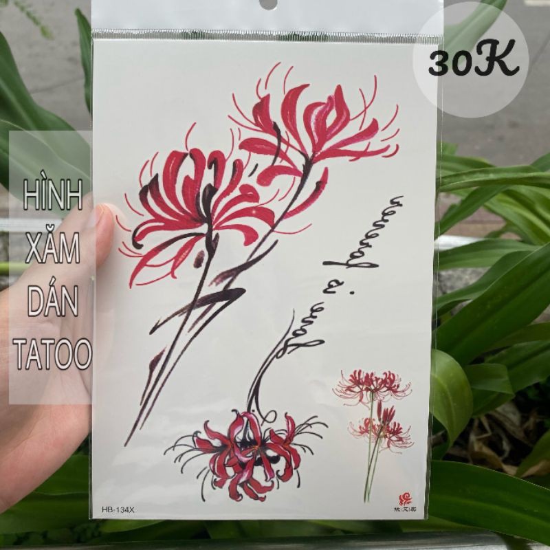 Hình xăm hoa bỉ ngạn size lớn 3 mẫu xinh HB134X. Tatoo sticker - hình dán tạm thời size 15x21cm