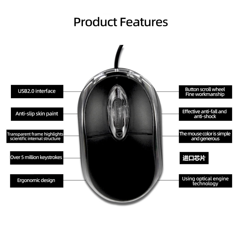 Chuột quang Ankndo loại có dây đầu cắm USB màu đen