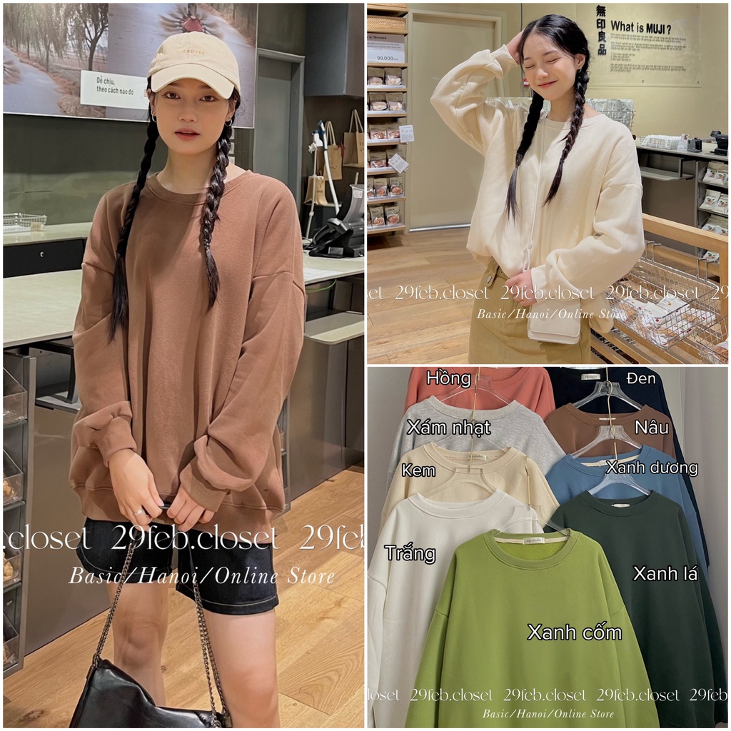 [Ảnh thật/Video] Áo sweater nỉ bông trơn dáng rộng - 29feb.closet - A99