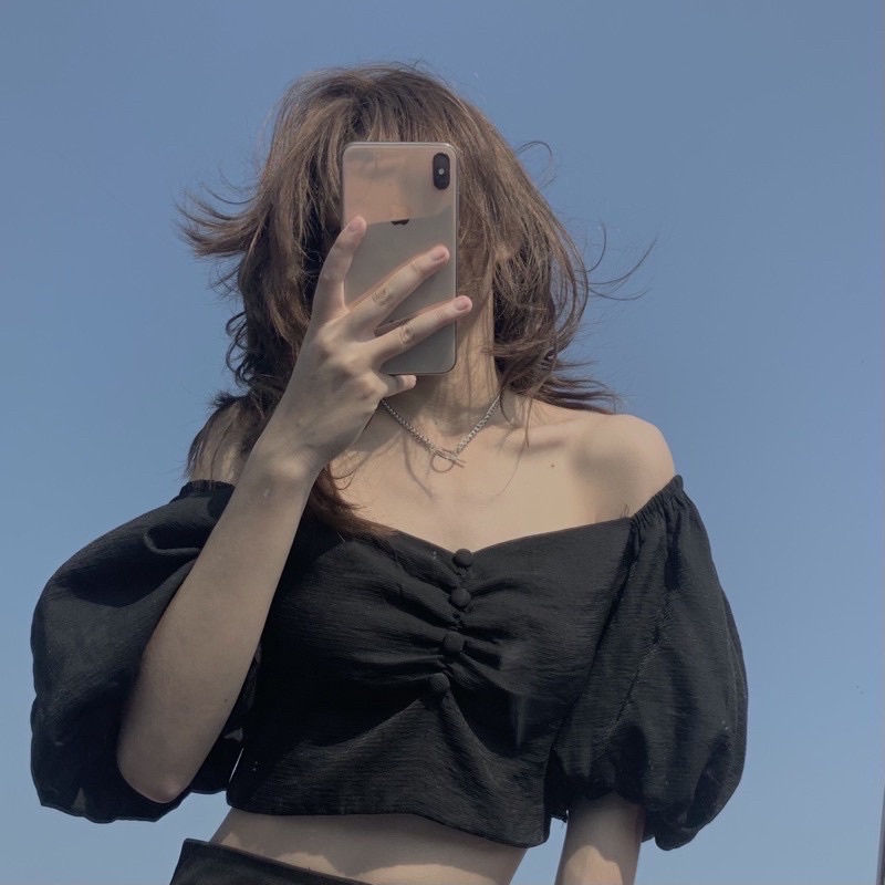 ÁO KIỂU CROPTOP TRỄ VAI thiết kế tay phồng form chuẩn tôn dáng mặc được 2 kiểu