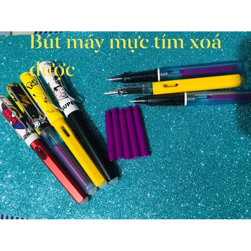 Bút máy mực tím xoá được (tặng kèm ngòi) (Bút mực xóa được) ngòi êm trơn thanh đậm nhẹ mẫu hoạt hình đáng yêu