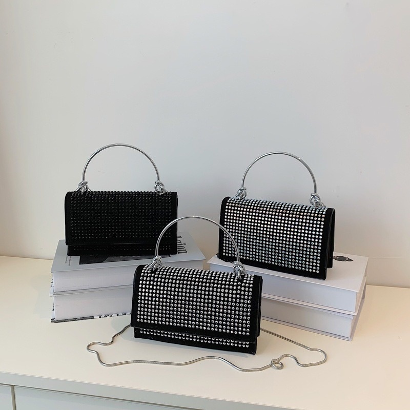 Túi Đeo Chéo Hình Vuông Nhỏ Đính Đá Đơn Giản Phối Dây Xích NB00128 Thời Trang Mùa Hè Cho Nữ