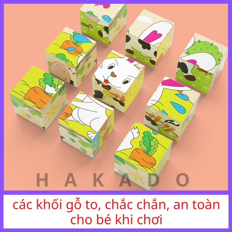 Đồ chơi xếp hình lắp giáp hình khối 6 mặt 9 chi tiết bằng gỗ