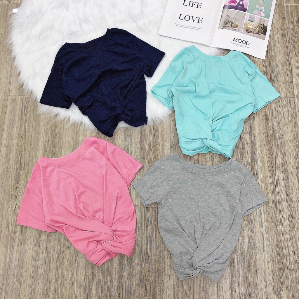 Áo xoắn eo croptop tay ngắn các màu hot lạ mắt mix đồ xinh xắn