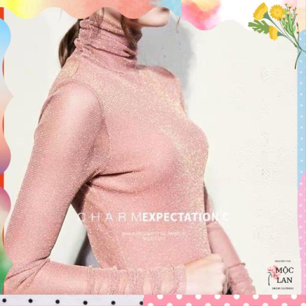 áo cổ lọ nhũ kim sa tay ren quyến rũ kèm feeback