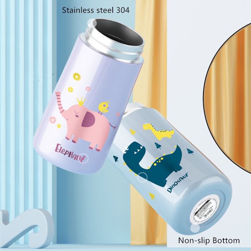 Bình Nước Giữ Nhiệt Cao Cấp 350Ml Bằng Thép Không Gỉ In Họa Tiết Hoạt Hình Dễ Thương Cho Bé