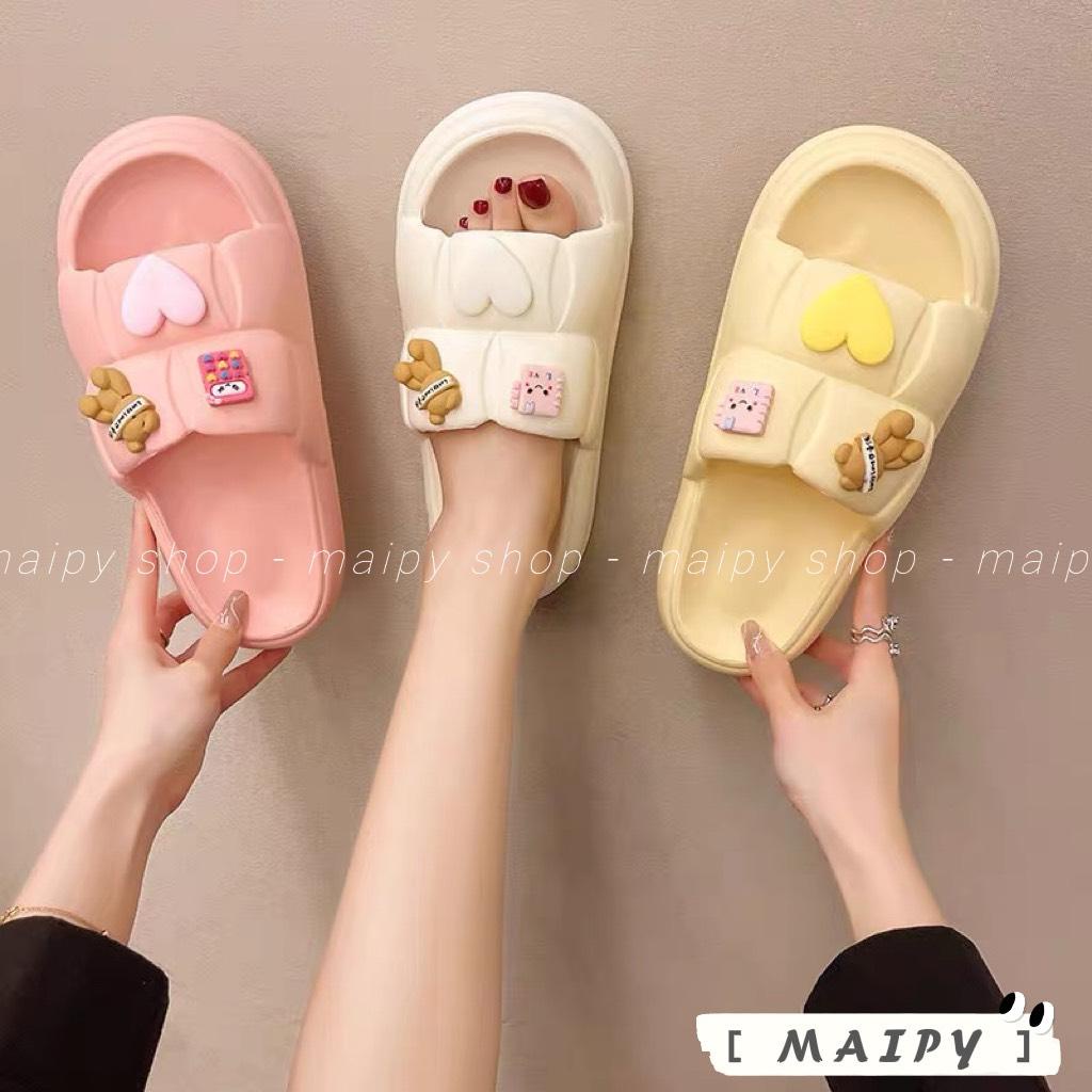 𝐢𝐃É𝐏 𝐃𝐋𝟐𝟖𝟏 Dép bánh mì Chao vuông gắn sticker GẤU LOVE nữ quai ngang chất EVA siêu nhẹ thời trang