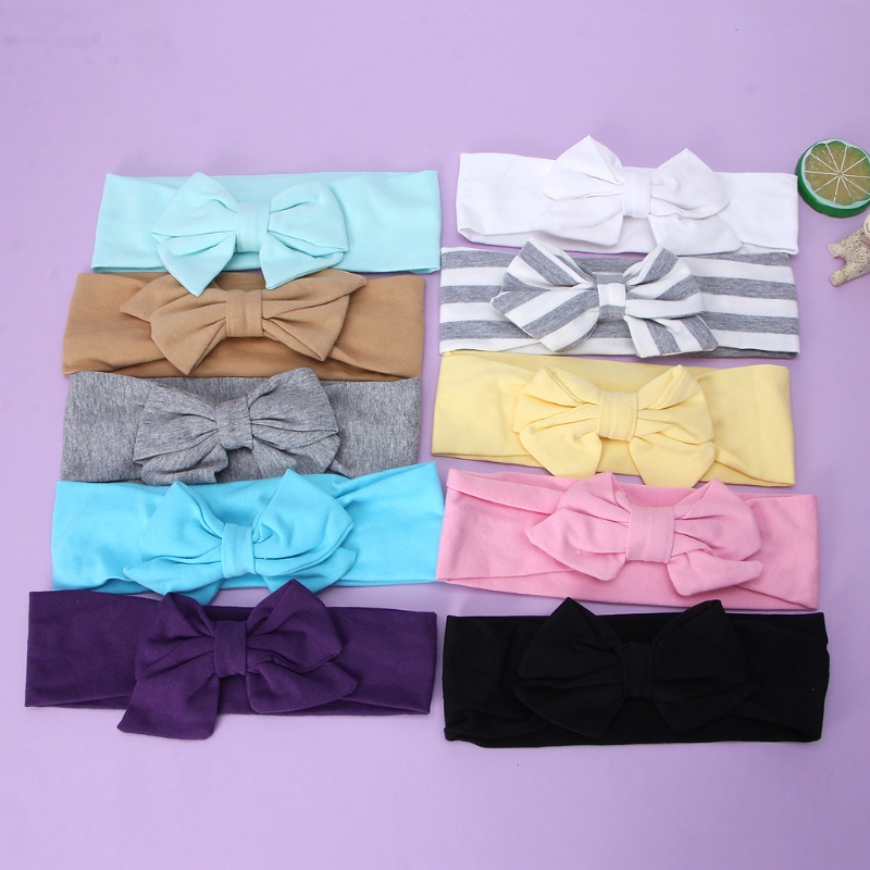 Băng Đô Cotton Thắt Nơ Màu Trơn Dễ Thương Cho Bé Gái