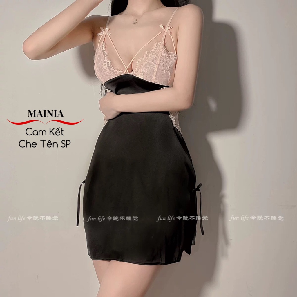 Đầm Ngủ Váy Ngủ Satin Phối Ren Khoét Eo Hở Lưng Thanh Lịch Nhẹ Nhàng Nhưng Cực Kỳ Sexy Quyến Rũ Mainia Shop