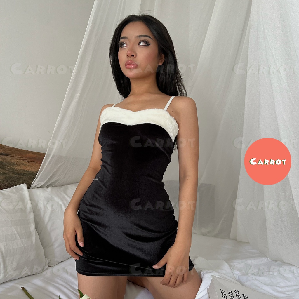 Đầm body thiết kế 2 dây nhung váy ôm sexy gợi cảm carrotxinhdep 39