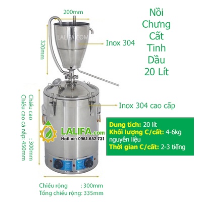 (CAO CẤP) - Nồi chưng cất 20 lít điện tự động thế hệ mới chưng cất nước hoa hồng, tinh dầu sả chanh bưởi các loại