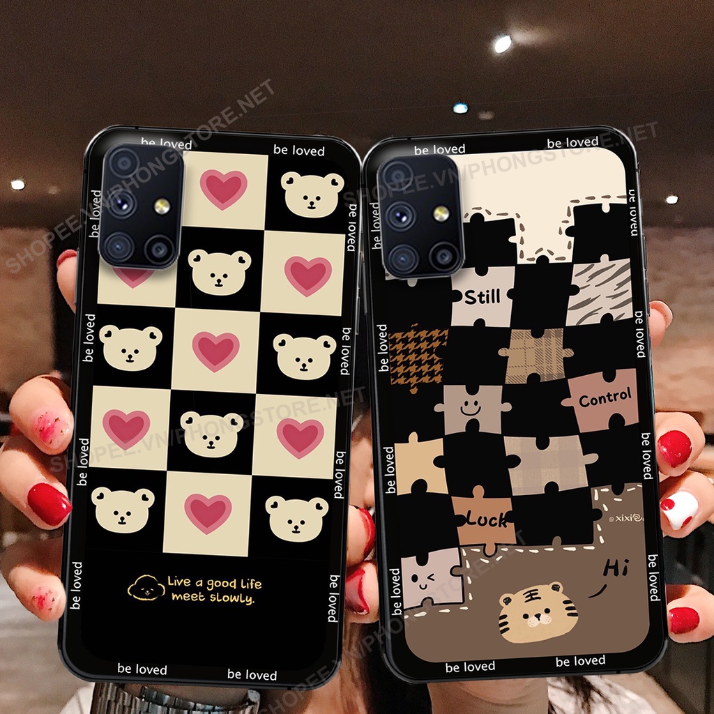 Ốp lưng Samsung M51 in họa tiết caro, mẫu gấu cực đáng yêu / ốp gấu cute giá rẻ