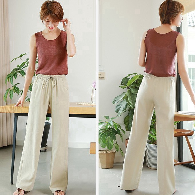 Quần Cotton Lanh Ống Rộng Lưng Cao Thời Trang Cho Nữ | BigBuy360 - bigbuy360.vn
