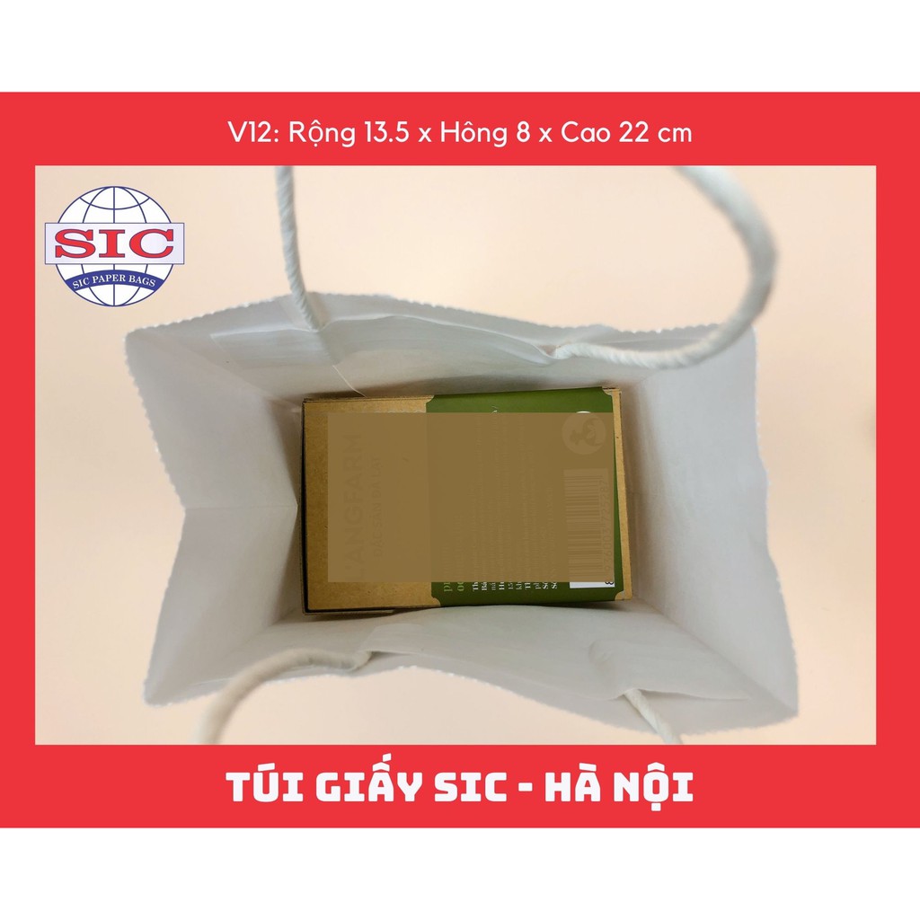 [SET 100 CHIẾC] TÚI GIẤY KRAFT V12: 13.5x8x22 MÀU TRẮNG CÓ QUAI ( ẢNH THẬT)
