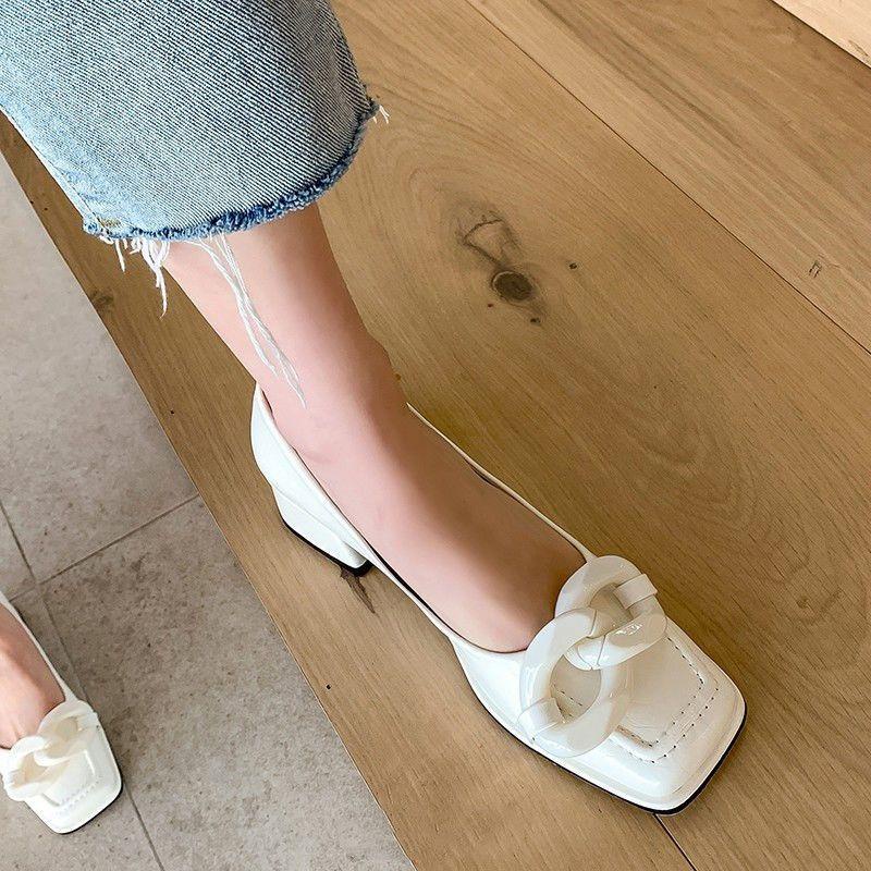 Giày Cao Gót Mũi Vuông Đế Dày Quai Xích Kim Loại Thời Trang Mùa Xuân Hàng Mới Dành Cho Bạn Nữ