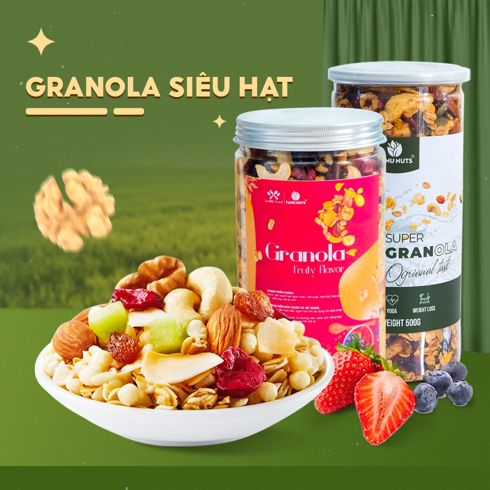 Granola siêu hạt TANU NUTS, ngũ cốc granola mix các loại hạt dinh dưỡng, hạt ngũ cốc ăn kiêng giảm cân.