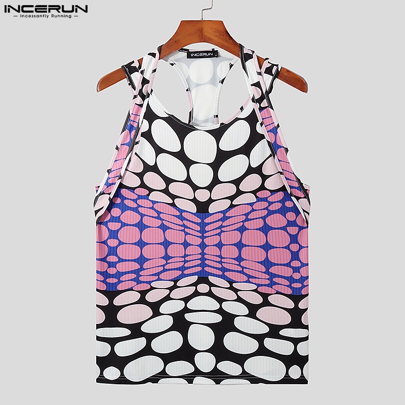 INCERUN Áo Thun Ba Lỗ Thể Thao Họa Tiết Chấm Bi Thời Trang Mùa Hè Cho Nam