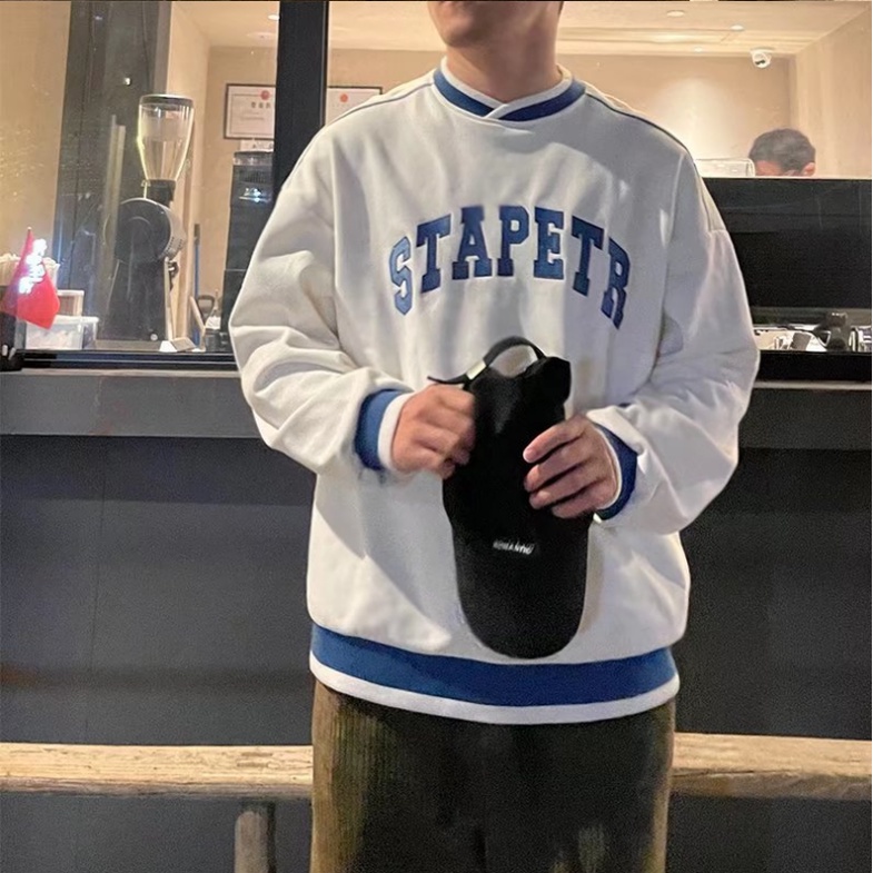 Áo Sweater Cổ Tròn Dáng Rộng Thêu Họa Tiết Đơn Giản Phong Cách Nhật Bản Cho Cặp Đôi áo thu đông áo hoodie nam