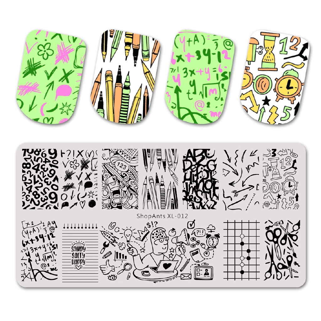 [Hàng mới về] Tấm khuôn in trang trí móng tay nghệ thuật họa tiết văn phòng phẩm đáng yêu