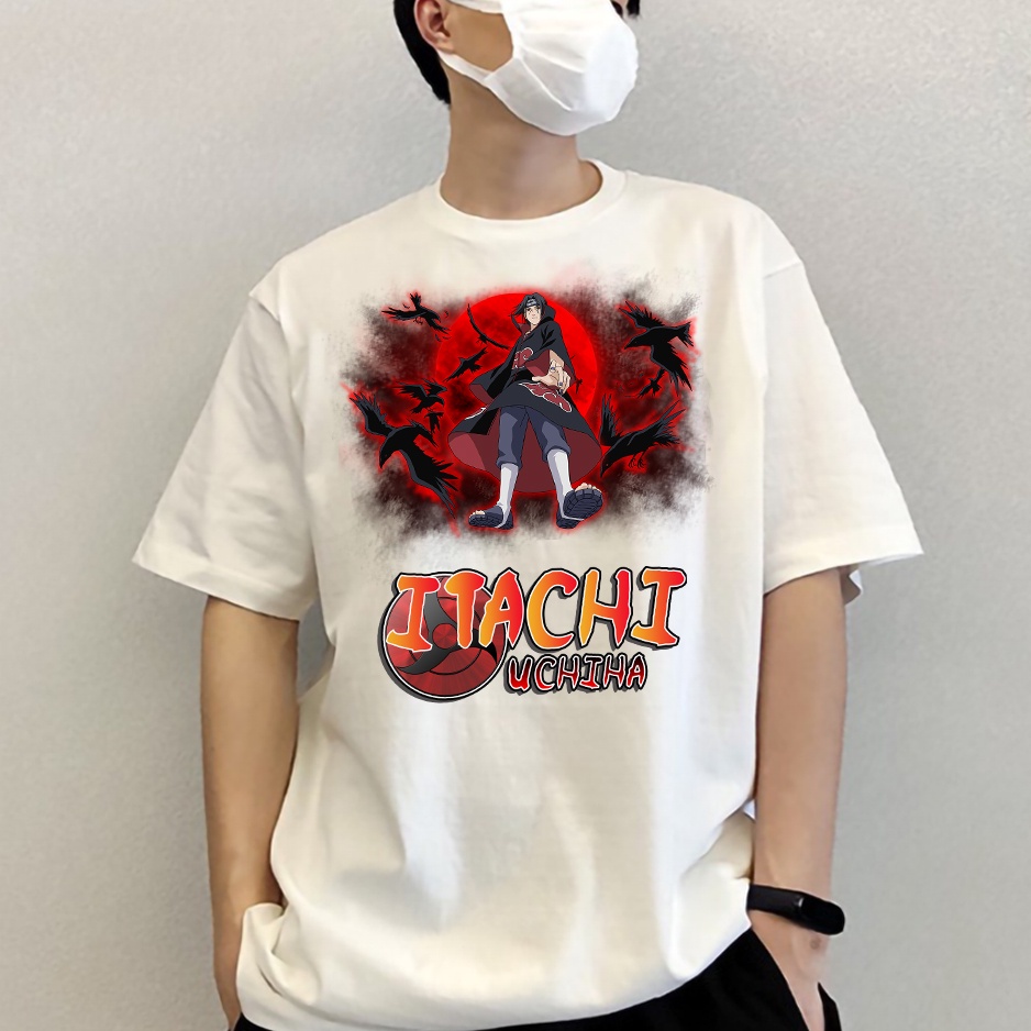 Áo thun nam nữ tay lỡ vải cotton form rộng màu trắng Hạ Băng Designs - Itachi 002